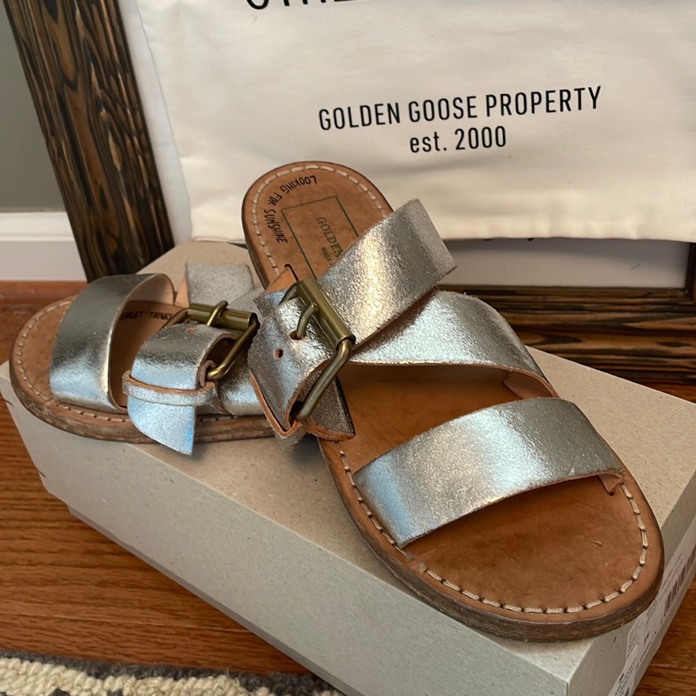 Golden Goose Margaret Silver Metallic Sandal Slide